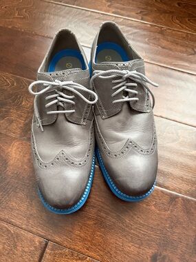 Cole Haan Gray Wingtip Oxfords with Blue Sole